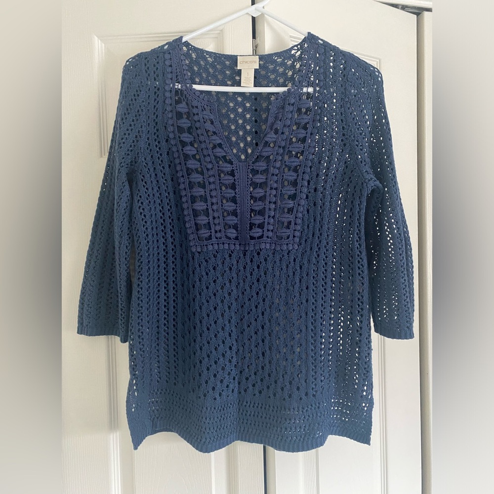 Chico's Deep Blue Crochet Swim Cover Top